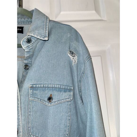 Retrofête Women's M Blue Denim Rhinestone Cuff Button-Up Shirt M - Picture 12 of 14